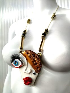 Brutalist Face Pendant, Pop Art Necklace, Handmade Italian Jewelry