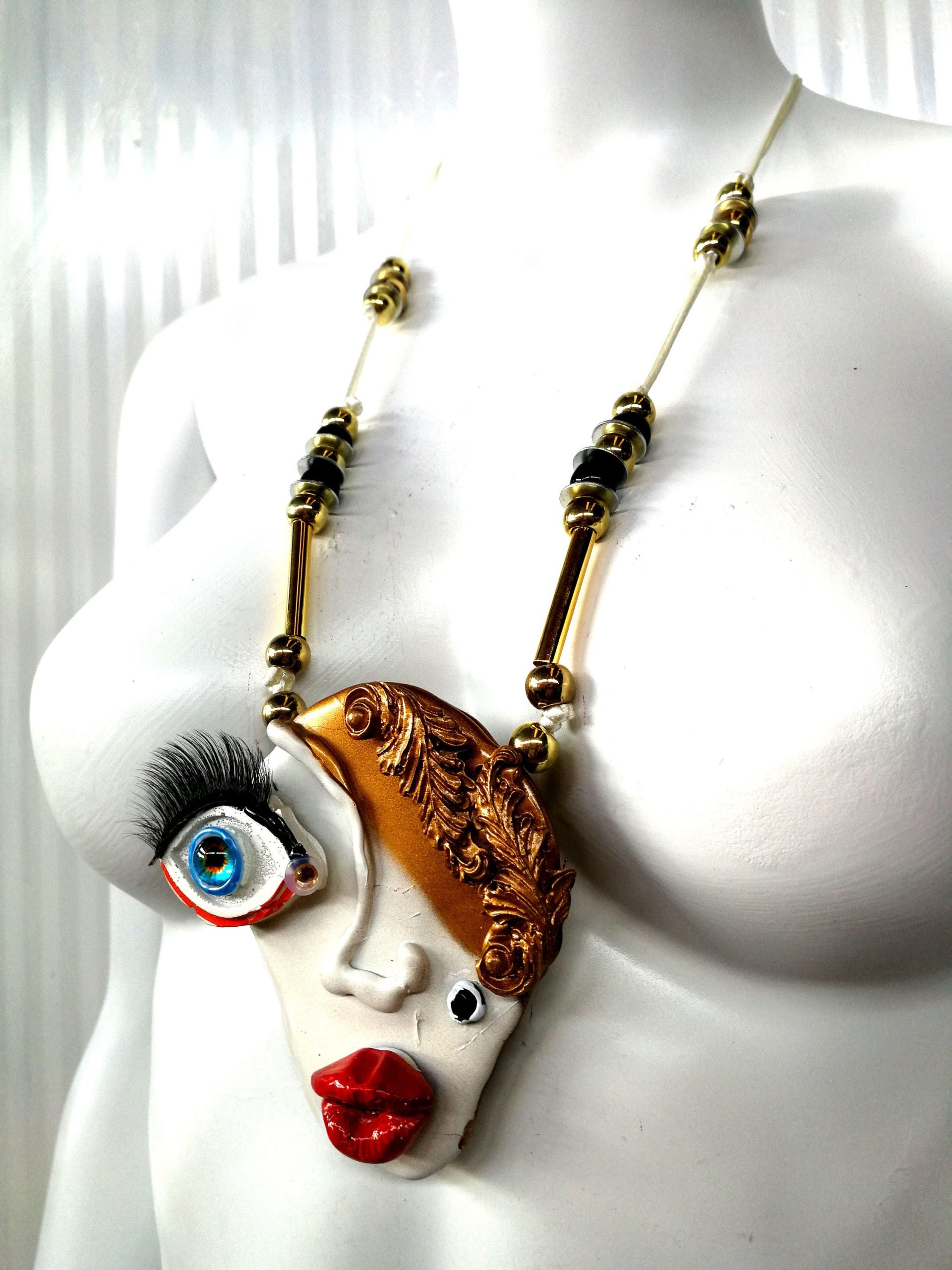 Brutalist Face Pendant, Pop Art Necklace, Handmade Italian Jewelry