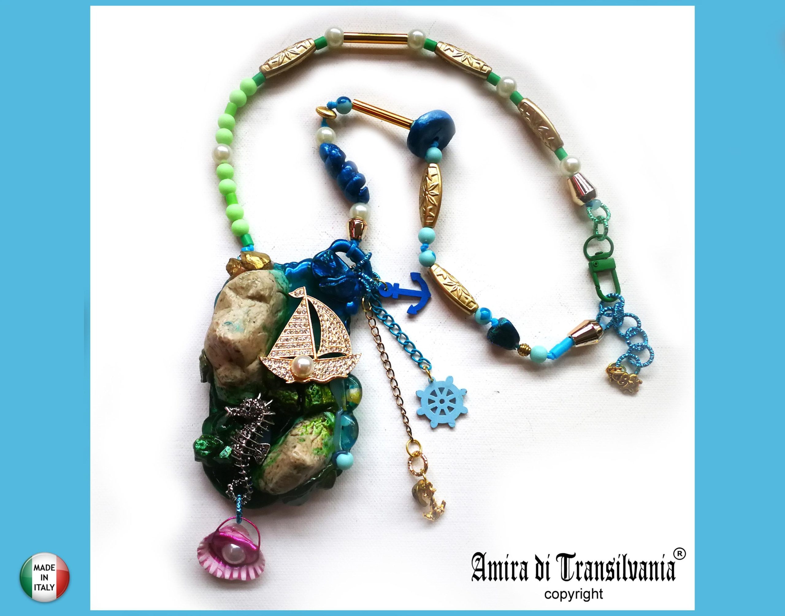 Shell Necklace, Statement Charm Pendant, Seashell Mermaid Jewelry, Sculpture Pendant, Luxury Cruise Ship Marine