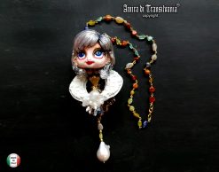 Art Deco Pendant - Statement Necklace Luxury Sculpted Doll, Natural Pearl Vintage Gemstone Couture Jewelry