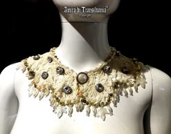 Wednesday Addams Macrame Collar Choker, Embroidered Lace Bib, Crystals & Pearls