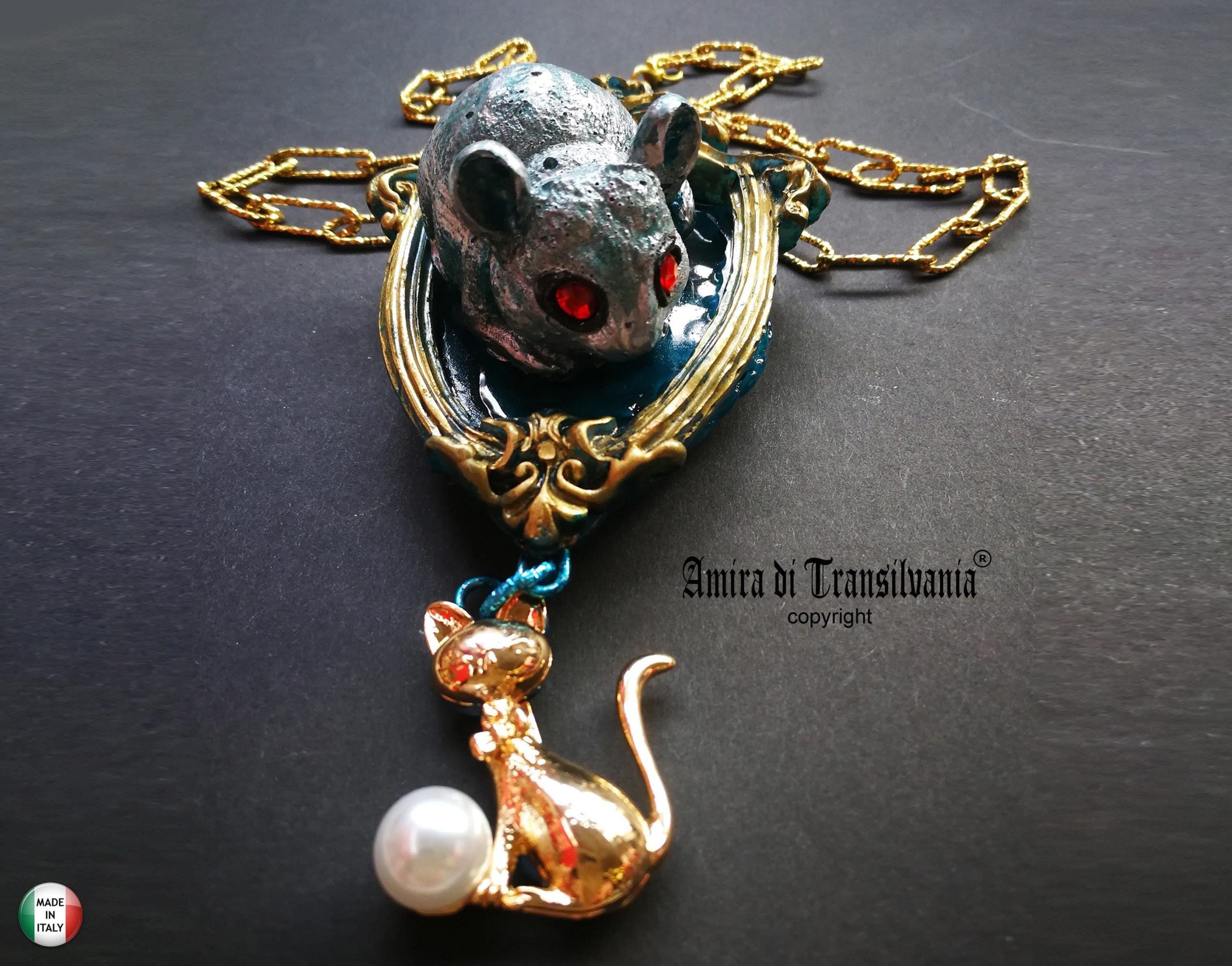 Cat Jewelry Necklace, Animal Mouse Blazon Charm Pendant, Chain Jewellery Nature Elegant Jewel Bib