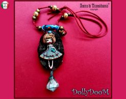 Polymer Clay Doll Pendant, Handmade Fantasy Beaded Necklace, Dolly Doom Collection OOAK Sculpture Necklace