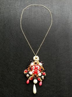 Baroque Pearl Necklace, Hand Embroidered Jewelry, Luxury Pendant Rococo Charm, Chain Amulet Antique Jewelry