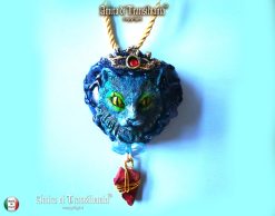 Cat Jewelry Necklace, 3D Sculptural Heart, Elegant Statement Stone Charm Animal Crown Maximalist Pendant