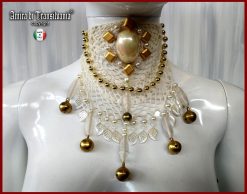 Baroque Jewelry Collar Macrame Choker, Rococo Embroidered Pearl Lace Crochet Cameo Statement Necklace Bib