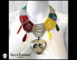 Mexican Jewelry, Ethnic Glamour Necklace, Whimsical Skull Pendant, Luxury Boho Charm Tribal Horn Gemstone