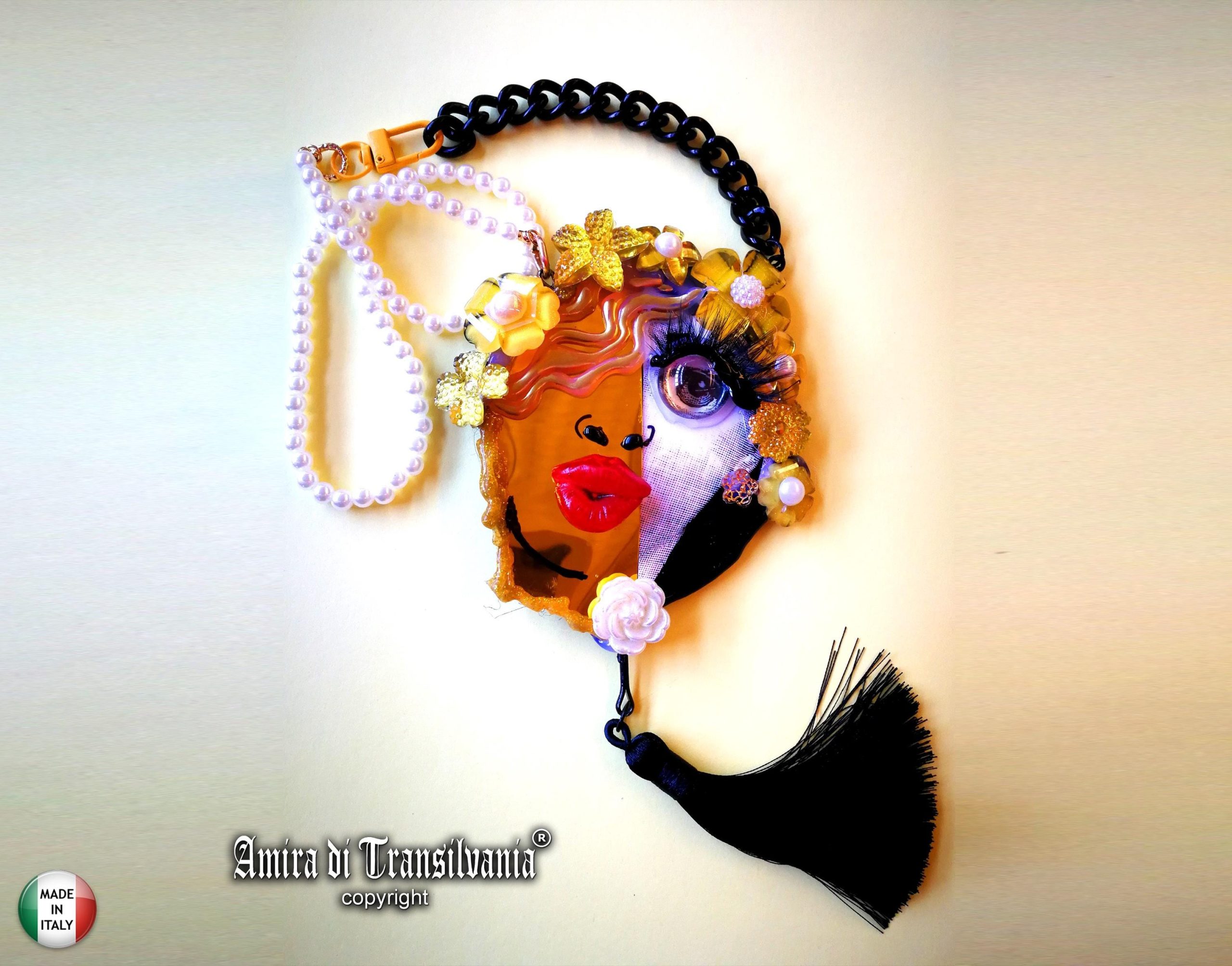 Happy Face Pendant, Brutalist Chunky Portrait, Mirror Eye Lips Pop Art Statement Jewelry Charm