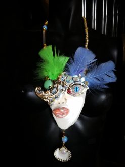 Lady Face Necklace, Belle Epoque Charleston Gasby Pendant Chunky Portrait, Amazzonite & Shell Jewelry Charm