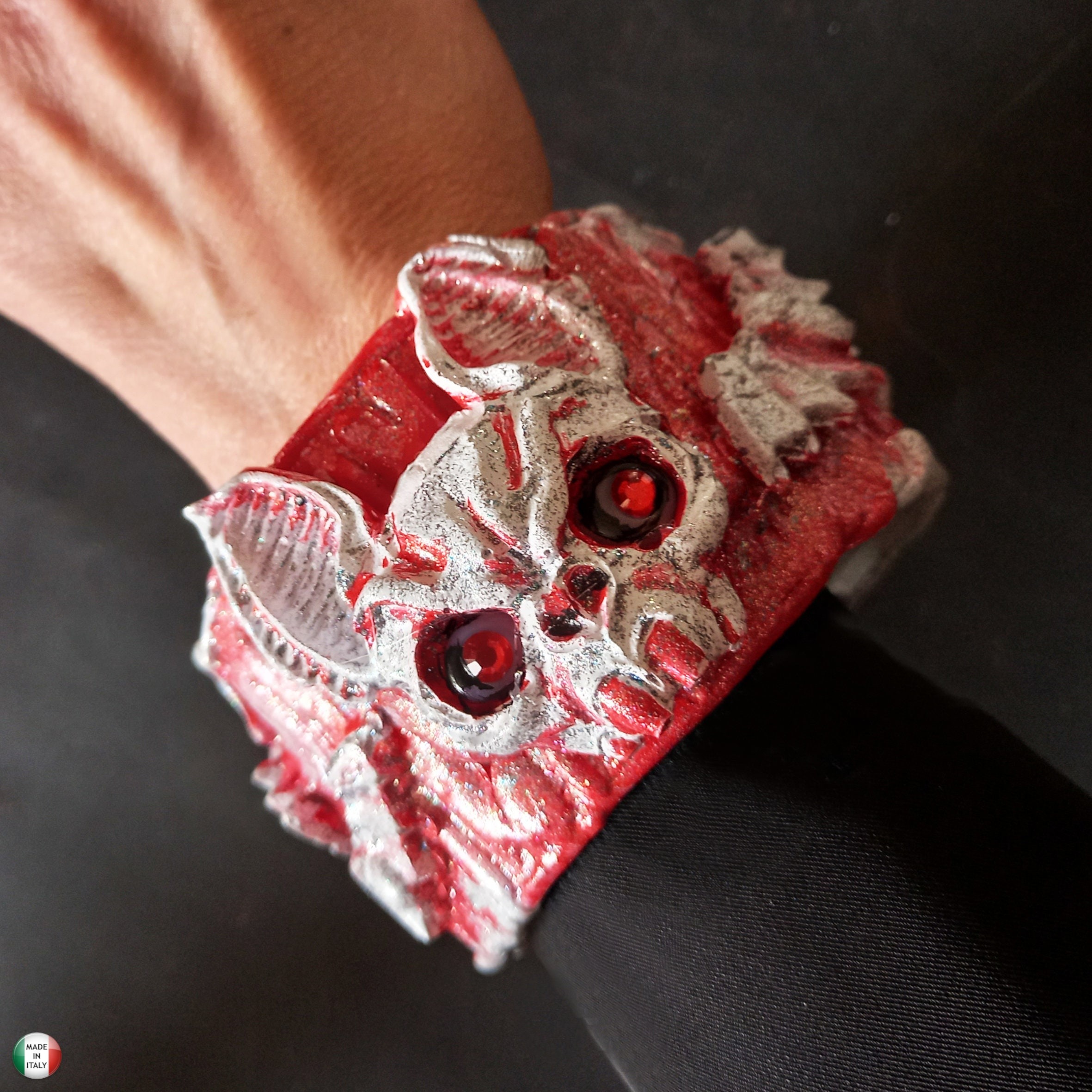 Bat Vampire Rigid Bracelet Jonc, Red Bangle Dracula Castle Transilvania Blood Sculptural Statement Jewelry