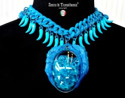 Dragon Egg, Futuristic Necklace, Cornicello Italian Horn Charm, Fantasy Fairy Tale Pendant, Transparent Jewelry