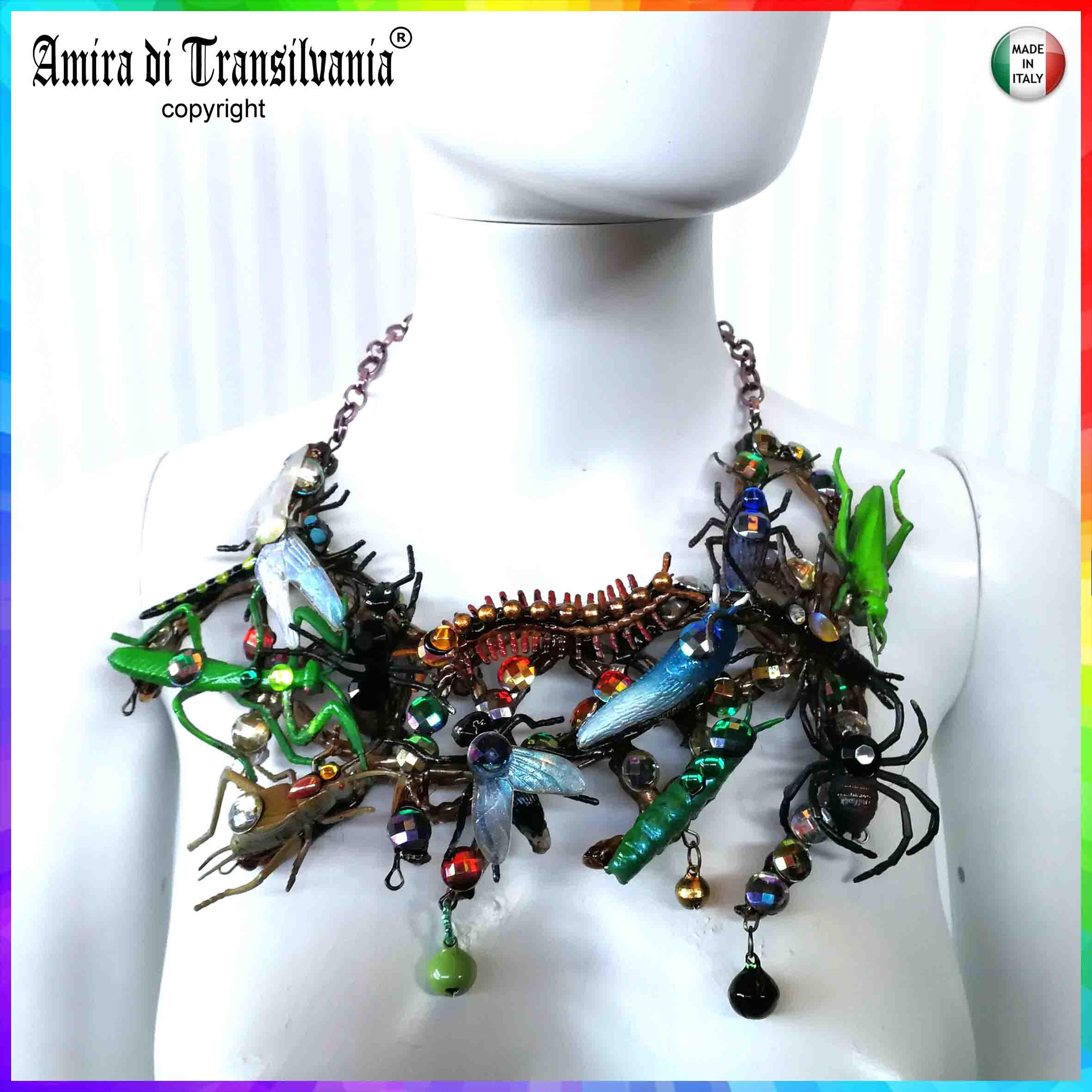 Chunky Insect Necklace, Brutalist Fly Bee Dragonfly Collar Bib