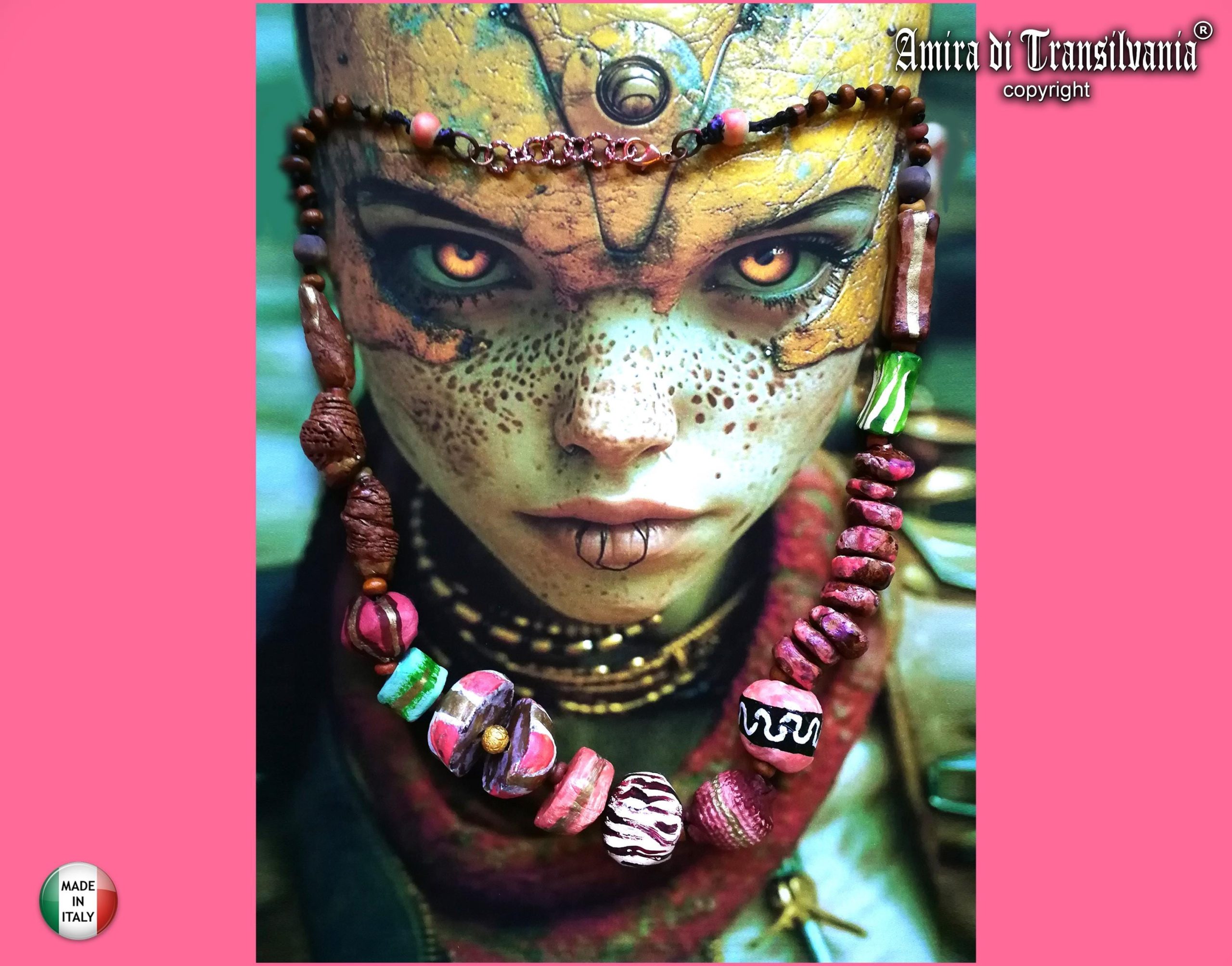 Luxury Jewelry Black Pink Gold Sculpted Beaded Statement Necklace, Haute Couture Orb Design OOAK