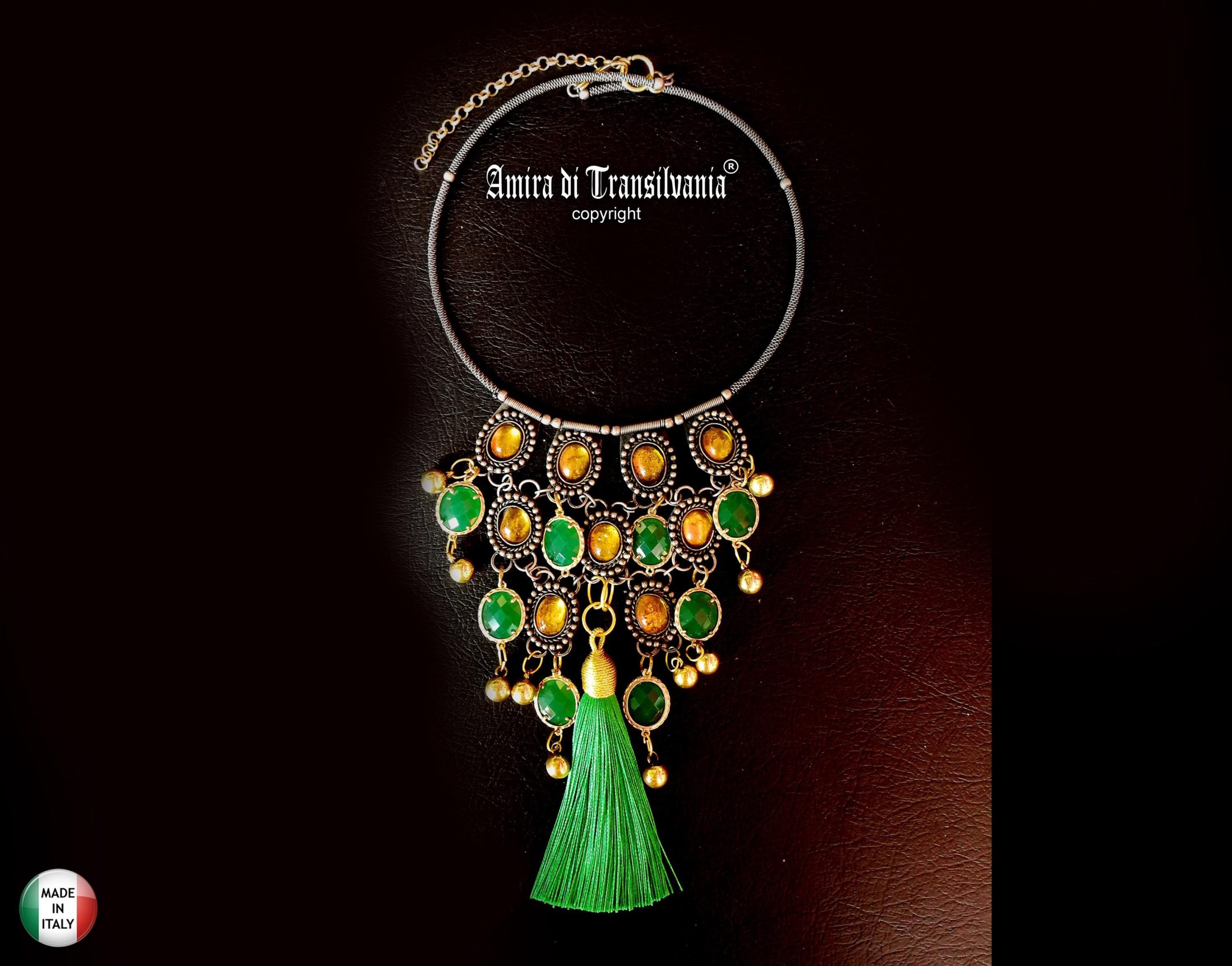 Kelly Green Necklace Crystal Bib Emerald Green Statement Layered Collar Jewelry Luxury Tassel Choker