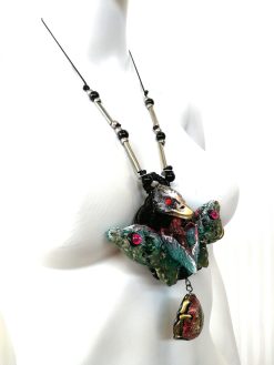 Eagle Bird Necklace, Lunar Moth Butterfly Pendant Silhouette Liberty Jewelry, Amulet Coccon Charm Crystal
