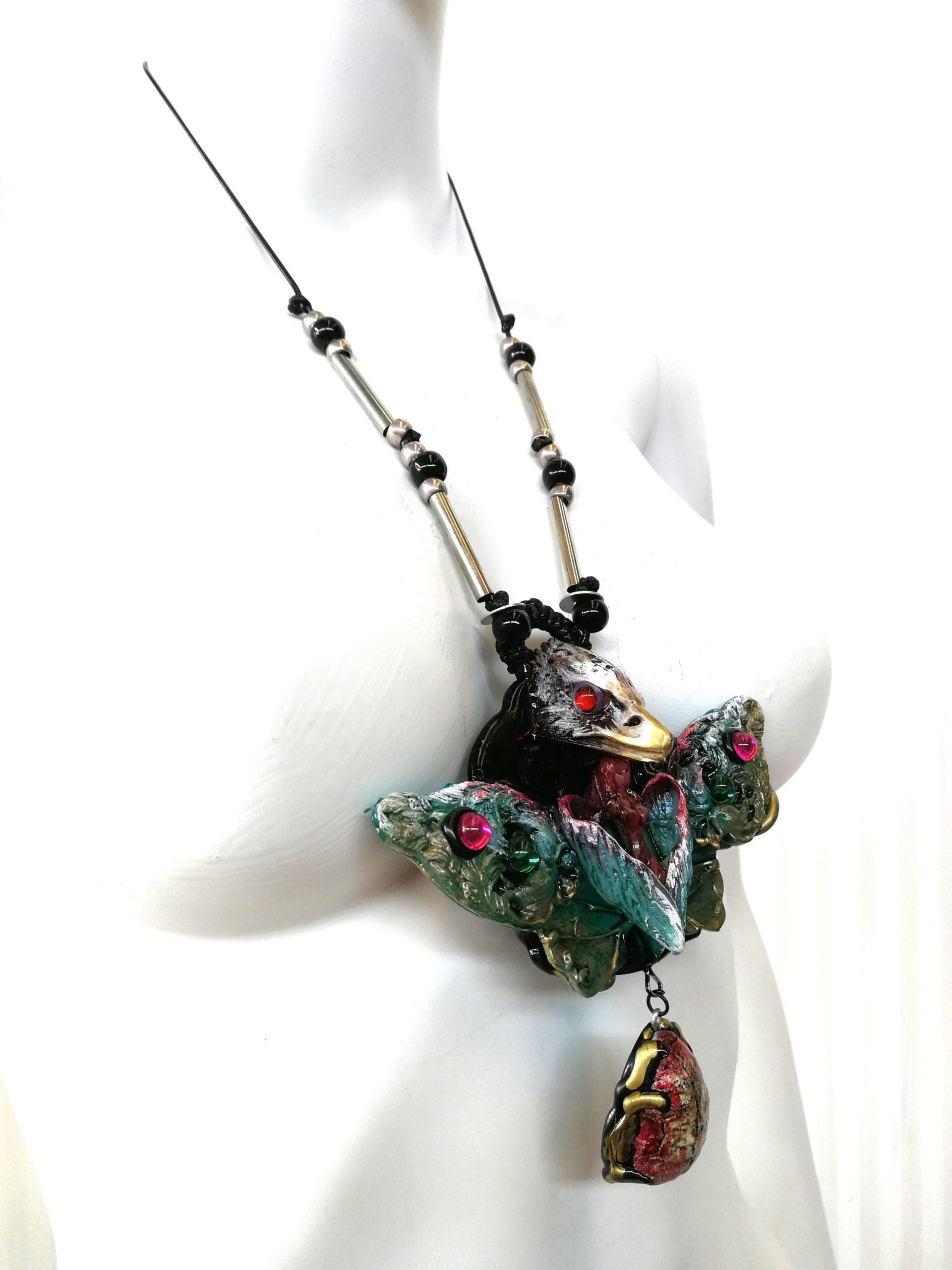 Eagle Bird Necklace, Lunar Moth Butterfly Pendant Silhouette Liberty Jewelry, Amulet Coccon Charm Crystal
