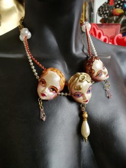 Belle Epoque 1900 Doll Head Jewelry, Art Deco Statement Sculptural Collar Charm Vintage Charleston