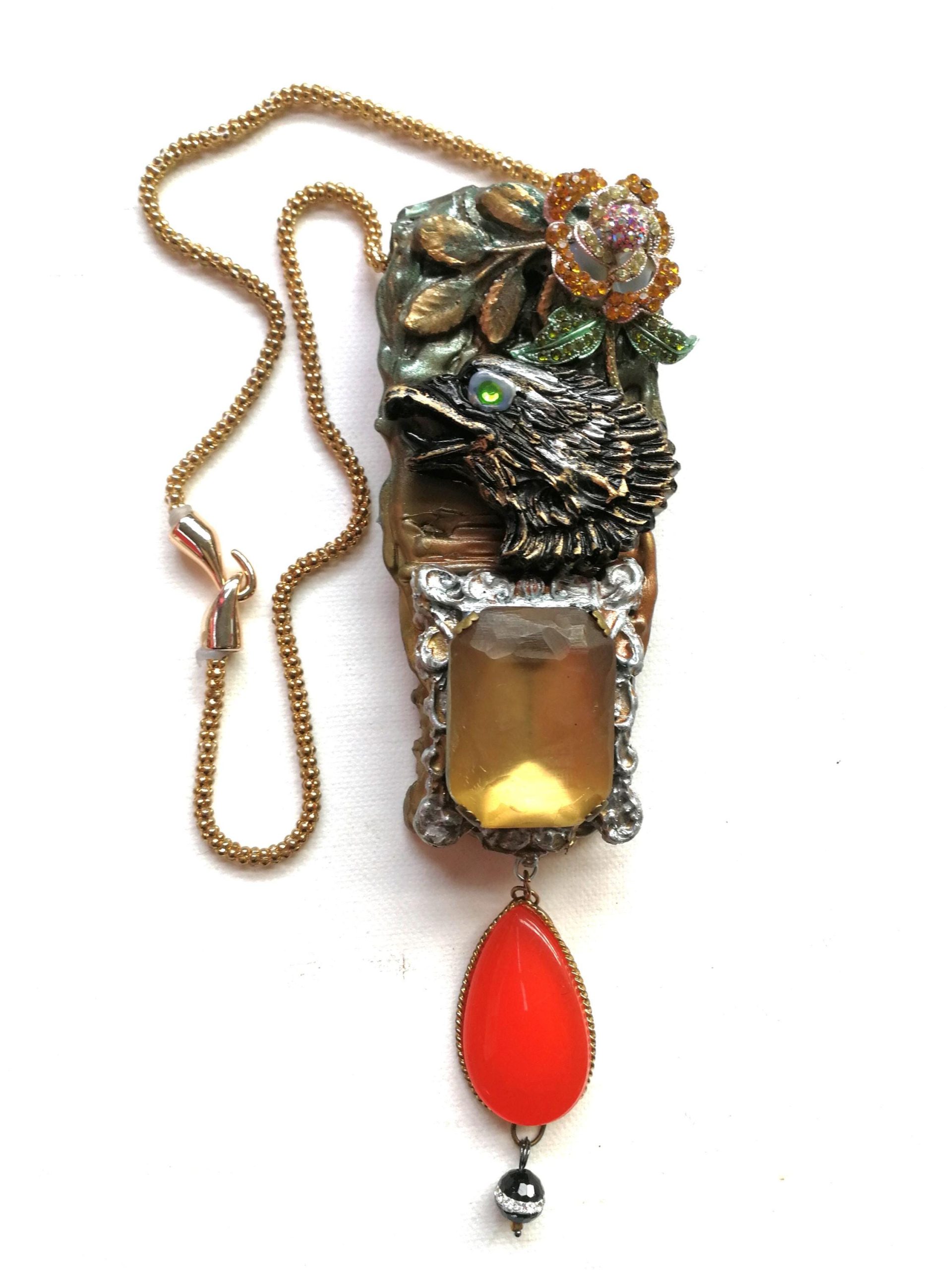 Luxury Jewelry, Eagle Necklace Pendant, Vulture Charm Jewellery Bird, Locket Flower Cubic Zirconia Stone