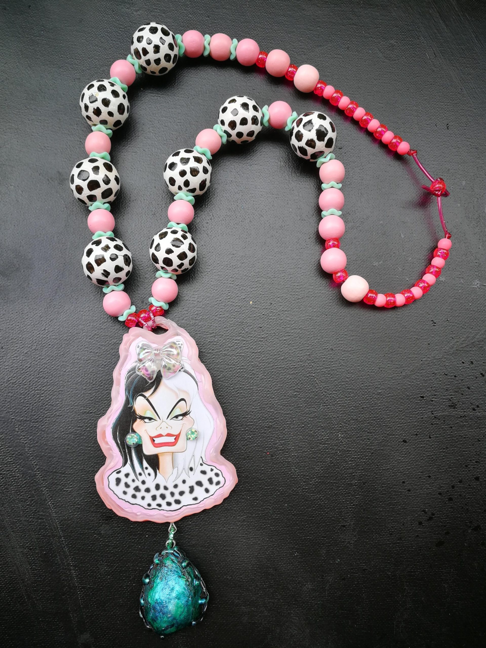 Cruella de Vil - Big Bold Chunky Necklaces, Statement Cartoon Jewelry, Hollywood Icon Whimsical Pendant