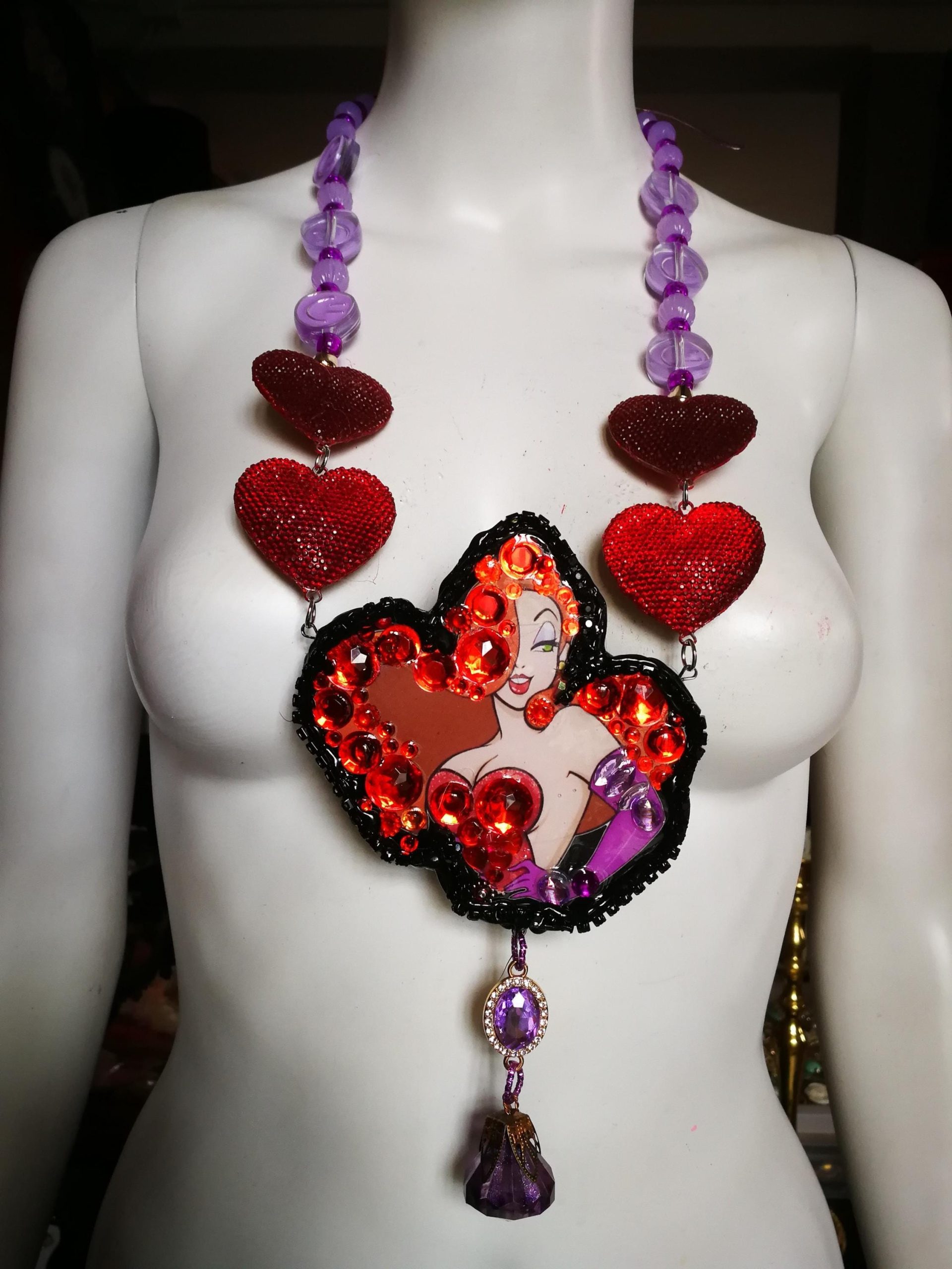 Jessica Rabbit - Big Bold Chunky Necklaces, Statement Cartoon Jewelry, Hollywood Icon Whimsical Heart Pendant