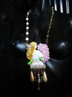 Art Nouveau Jewelry, Belle Epoque Statement Sculpture Pendant, Nature Bouquet Flower Tulips & Pearl Necklace