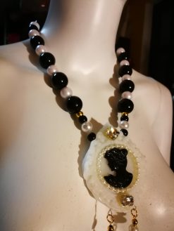 Cameo Jewelry, Layered Necklace Gallery Wall, Dramatic Royal Portrait Pendant Statement Baroque Black & White