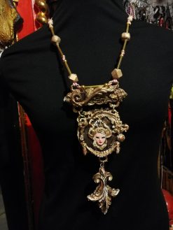 Venetian Mask Pendant, Sculptural Baroque Theatre Charm, Rococo Statement Massive Costume Jewelry OOAK Luxury