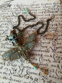 Butterfly Skull Pendant, Lunar Moth Victorian Gothic Statement Necklace & Steampunk Fantasy Charm Sculptural Jewelry