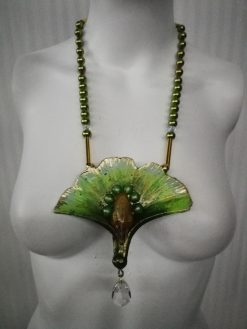 Eagle Bird Necklace, Art Deco Chunky Pendant, Statement Fan Leaf Nature Jewelry Crystal Charm