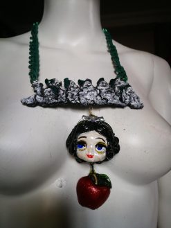 Whimsical Jewelry, Snow White & the Seven Dwarfs Necklace Manga Doll Fantasy Pendant Cartoonish Apple Charm