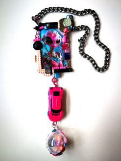 Futuristic OOAK Jewelry, Alien Statement Necklace UFO Area 51 Extraterrestrial E.T Design, Hi Tech Pendant