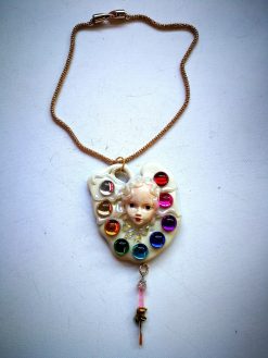 Belle Epoque Jewelry, Art Deco Nouveau Doll Head Sculpture Pendant, Painter Artist Palette Necklace