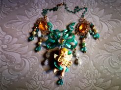 Baroque Jewelry, Guardian Angel Statement Sculptural Pendant, Necklace Celestial Cherubim Seraphim Flake Bow Charm