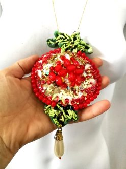 Passion Fruit Necklace, Hand Embroidered Jewelry, Luxury Pendant Pearl Charm, Chain Amulet Collar Jewelry