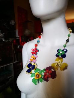 Vintage Jewel Metallic Flower Design, Bakelite & Celluloid Assemblage Statement Necklace, Woman Chunky Jewelry Bib