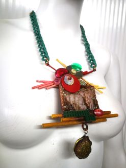 Sculpture Jewelry, Vintage Bakelite and Celluloid Assemblage Necklace, Elephant Abstract Design Chunky Jewel Chain