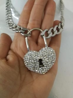 Silver Pendant, Hip Hop Necklace Jewelry, Rapper Chain Padlock Heart, Crystal Locket Charm Gangsta Rap Trap