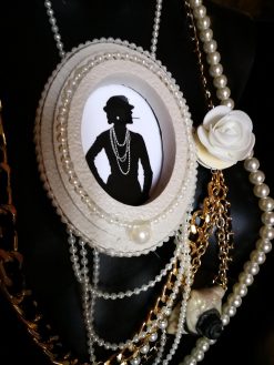 Assemblage Jewelry Vintage Cameo Silhouette, Elegant Classic Statement Pendant, Madame Coco Chain Pearl Necklace