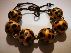 Oversized Necklace Hand Painted Leopard Orb Beaded Statement OOAK Haute Couture Jewelry Sculptured Wild