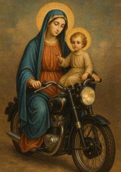 Holy Pop Jewelry, Ironic Vibes Religious Baroque Style, Orthodoxe Icon Necklace, Madonna with Child Motocycle Pendant