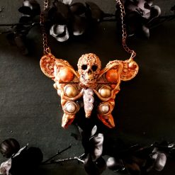 Luna Moth Necklace, Jewelry Love Never Fails, Lunar Butterfly Sugar Skull, Gothic Jewel Necklace Elegant Pendant