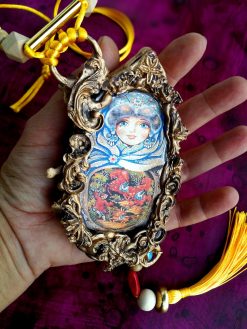 Matryoshka Dolls, Polymer Clay Sculpture Jewelry, Traditional Folk Regional Necklace, Russian Folkloric Pendant Charm
