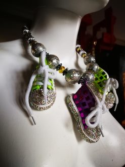 Custom Sneakers, Whimsical Statement Necklace Bling Beads Rhinestone Accents Quirky Jewelry Personalized Sport Lover