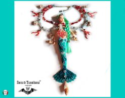 Siren Mermaid, Extravagant Jewelry Futuristic Doll Fish, Bib Pendant Seashell Conch Shell Coral Charm