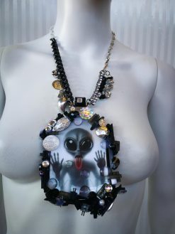 Futuristic Necklace Alien, Avant-garde UFO Jewelry, Area 51 Extraterrestrial E.T , Modernist Design Pendant