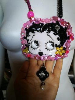Large Betty Boop Pendant with Black Chain , Whimsical Femme Fatale Jewelry Hollywood Icon Necklace