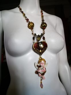Vintage Jewelry Baroque Jewellery, Music Making Angel Winged Archangel Pendant, Rococo Necklace Antique Cherubim