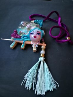 Doll Head Necklace, Artist Palette OOAK Pendant, Big Bold Chunky Tassel Statement Sculpture Jewelry