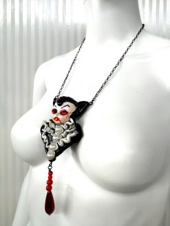 Bat Vampire Doll Pendant, Dracula Transilvania Gothic Jewel, Locket Medallion Charm, Jewelry Sculpture Necklace