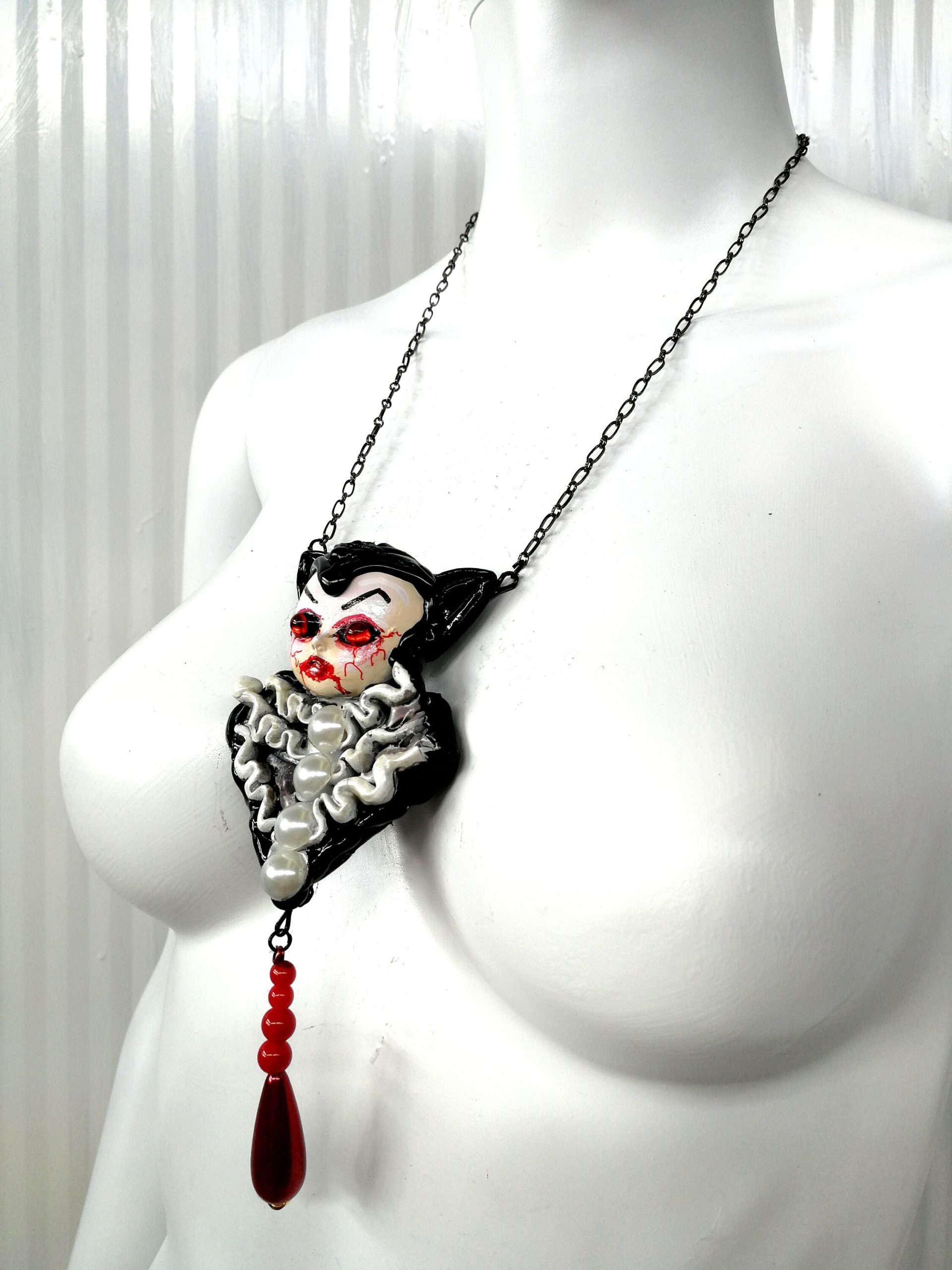 Bat Vampire Doll Pendant, Dracula Transilvania Gothic Jewel, Locket Medallion Charm, Jewelry Sculpture Necklace